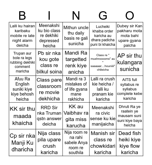 Tensionia-40 B I N G O Bingo Card