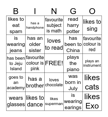 Get to Know you Bingo Card