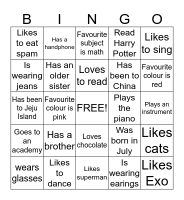 Get to Know you Bingo Card