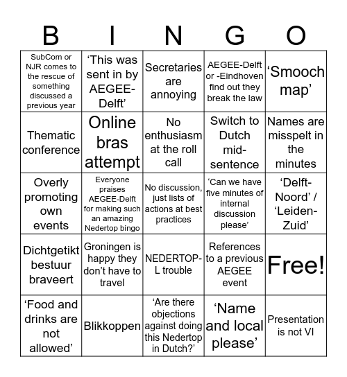 Nedertop Bingo Card