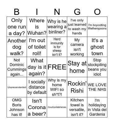 COVID-19 Bingo Card