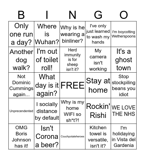 COVID-19 Bingo Card