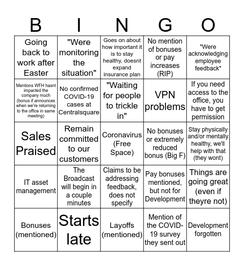 BINGO-19 Bingo Card