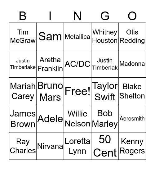Music Bingo 2 Bingo Card