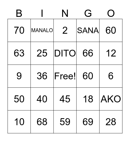 PANALO NA TO Bingo Card