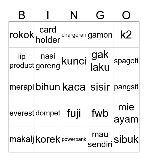 BINGO KRYSTAL  Bingo Card