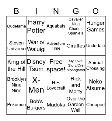 Meg's Fandom Bingo Card