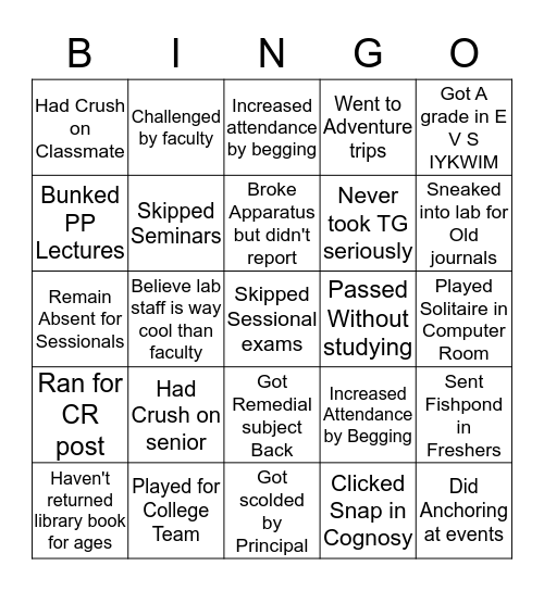 DYPCOP Bingo Card