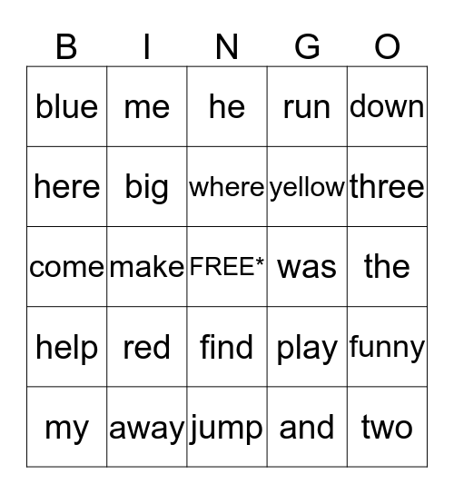 Sight Words  Bingo Card