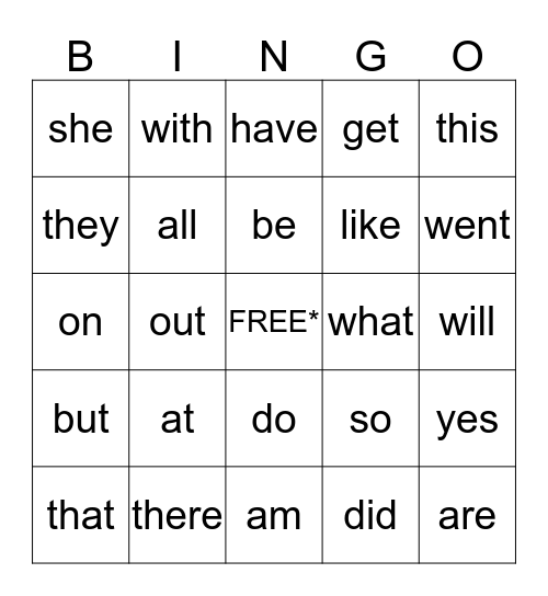 Sight Words 2 Bingo Card