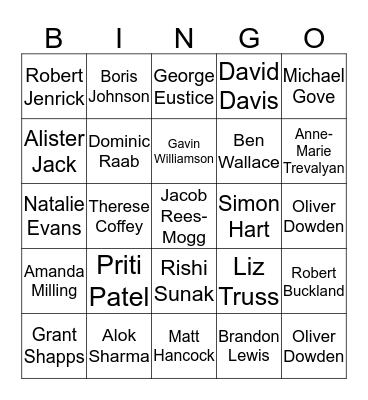 Tory COVID-19 bingo Card