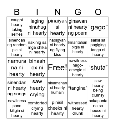HEARTY’S BINGO Card