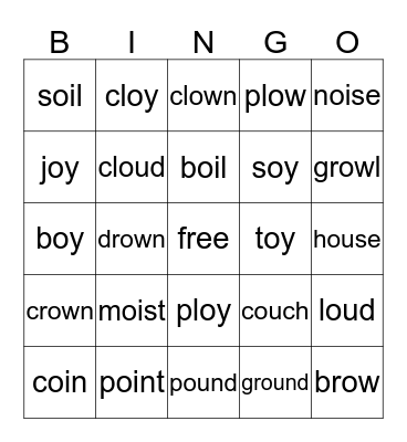 oi/oy/ou/ow/ Bingo Card