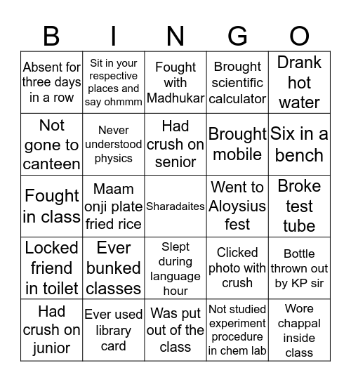 Bingo for Saharadites Bingo Card