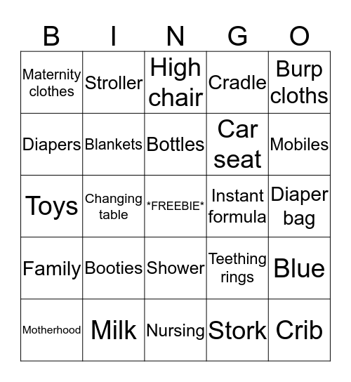 Jennifer's Baby Bingo! Bingo Card