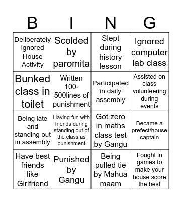 G.S.S. girls Bingo Card