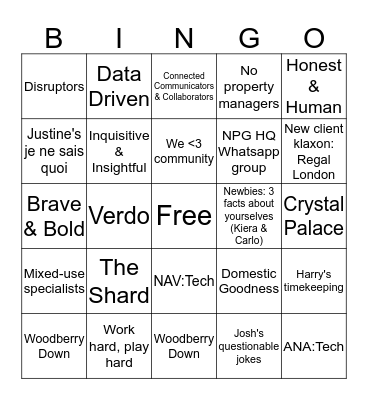 NPG Bingo Card