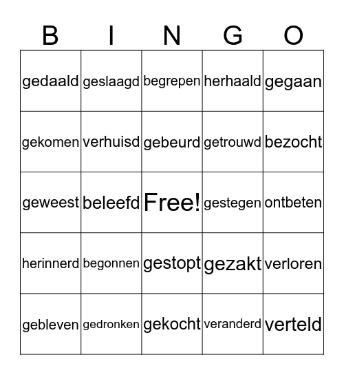 participium Bingo Card