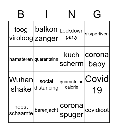 Corona taal Bingo Card