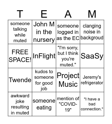 EC Team Zoom Bingo Card