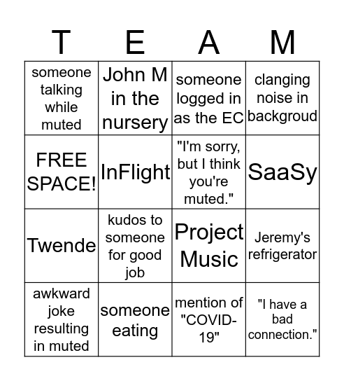 EC Team Zoom Bingo Card