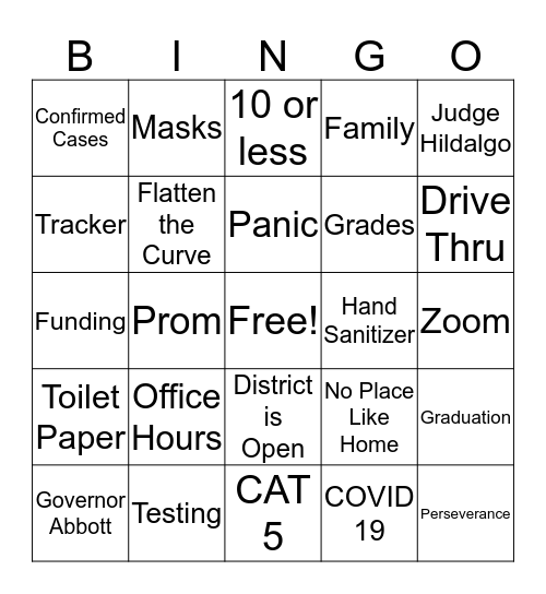 COVID Staff Meeting 1 Bingo Card