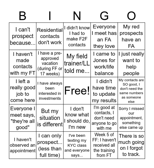P&D Bingo Card