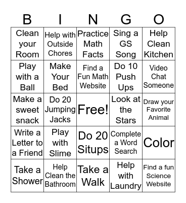 Girl Scout Quarantine Bingo Card