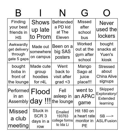 SASPX Bingo ~iF yOu kNoW, YoU knOw~ Bingo Card