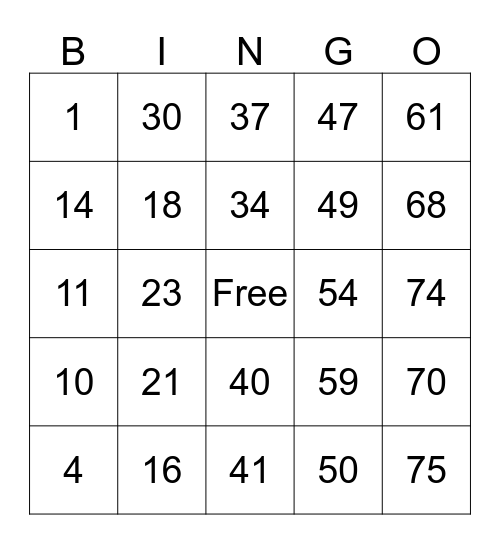Parkwood Bingo Card