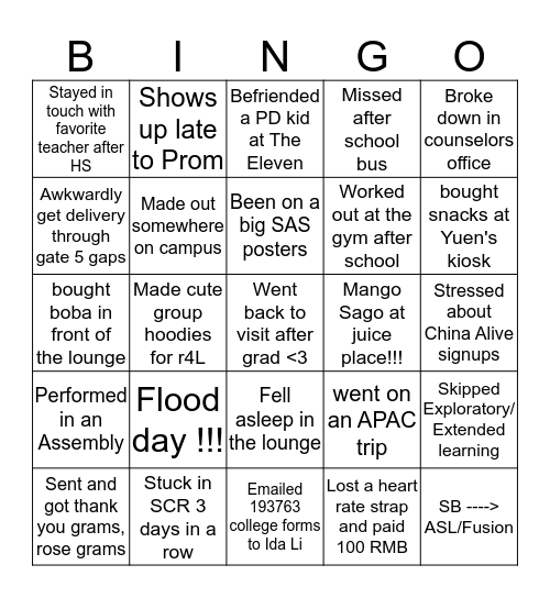 SASPX Bingo ~iF yOu kNoW, YoU knOw~ Bingo Card