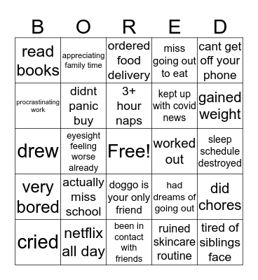 Social Distancing Bingo Card