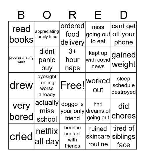 Social Distancing Bingo Card