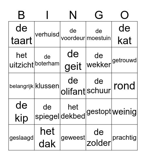 woordenlijst 7 Bingo Card