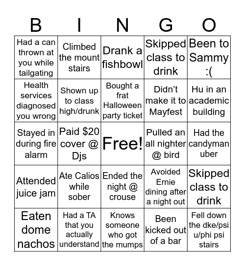 Syracuse  Bingo Card