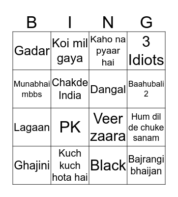 Movies I have watched Bingo Card