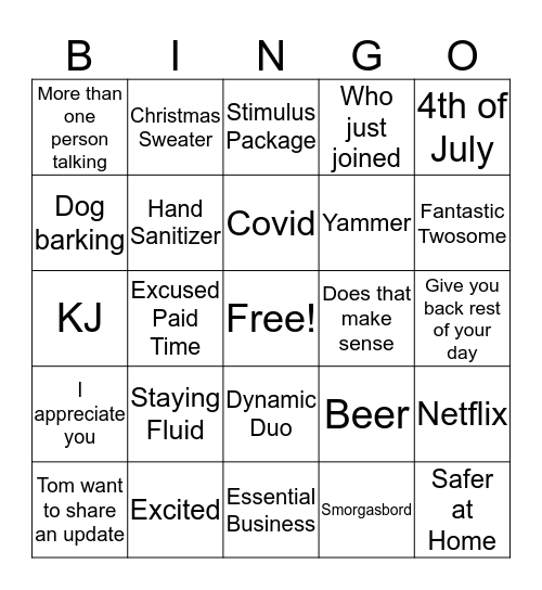 BMO HARRIS CONFERENCE CALL BINGO  Bingo Card