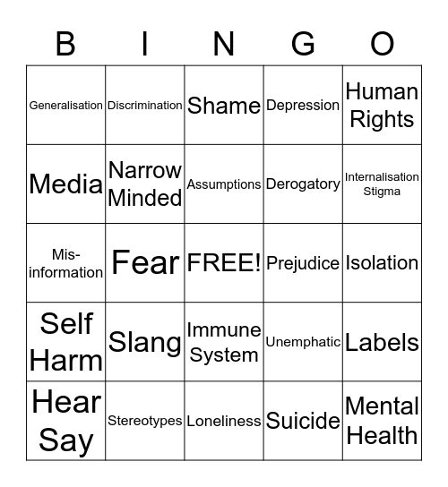 Stigma Bingo Card