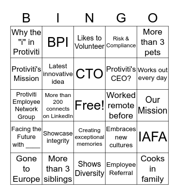 Passport to Protiviti Happy Hour Bingo Card