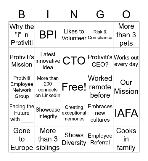 Passport to Protiviti Happy Hour Bingo Card