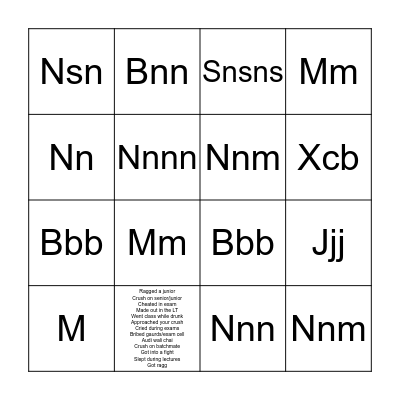 NMCTH bingo Card