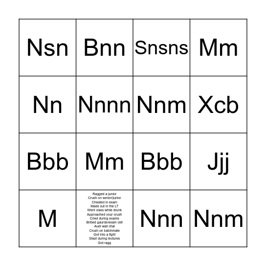 NMCTH bingo Card