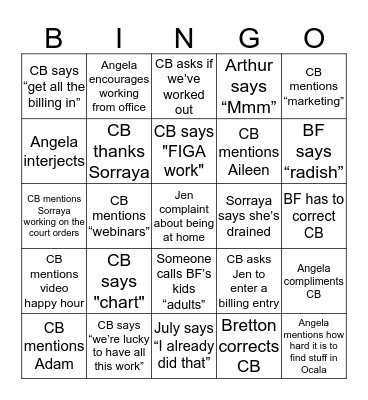 9am Conf Call BINGO Card