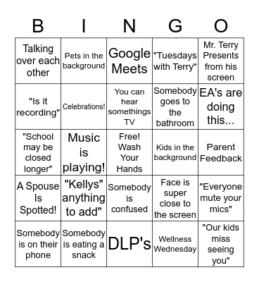 Staff Meeting Bingo Card