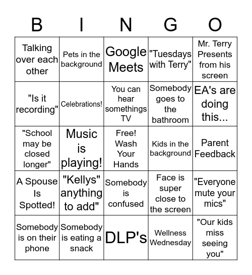 Staff Meeting Bingo Card
