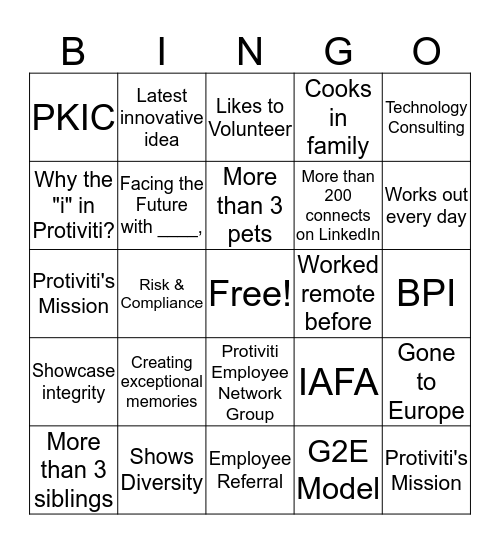 Passport to Protiviti Happy Hour Bingo Card
