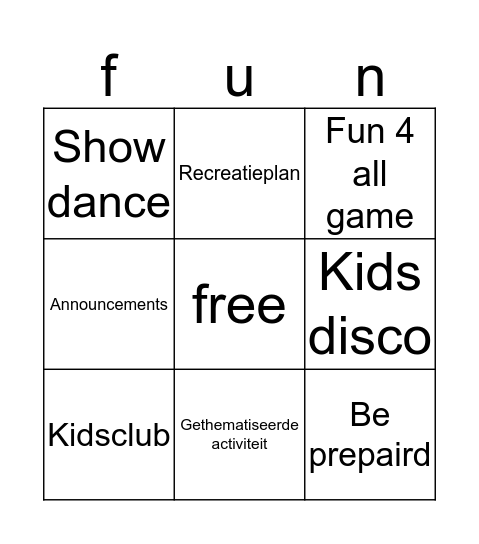 Performens & activities  Bingo Card