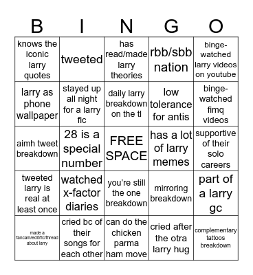 larry bingo: twitter edition Bingo Card