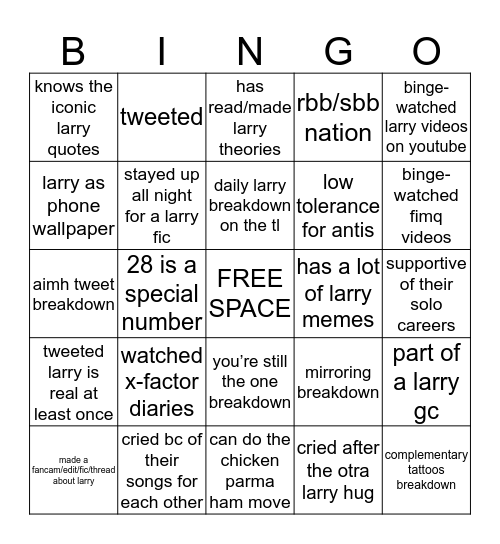 larry bingo: twitter edition Bingo Card
