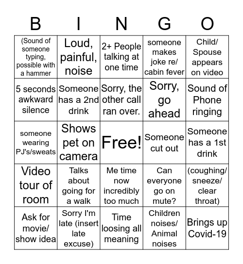 Virtual Social Call Bingo Card